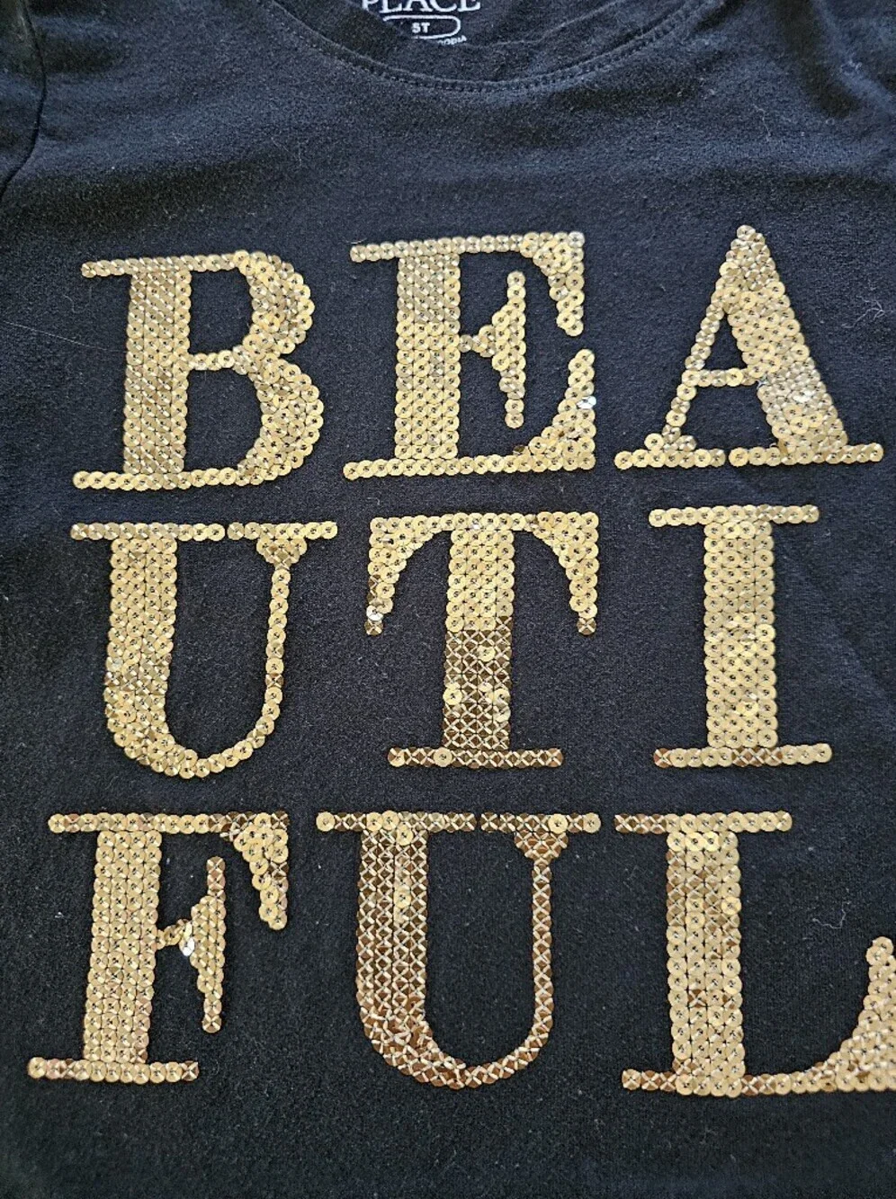The Childrens Place Black 'Beautiful' Sequin Lettering Long Sleeve Top Size 5T